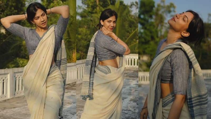 Leo movie Vijay Sister Madonna Sebastian cotton saree photoshoot viral gan