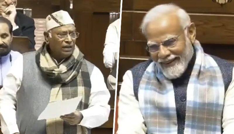 Viral video : Modi laughed a lot while talking Congress chief Mallikarjun Kharge in Rajya Sabha - bsb