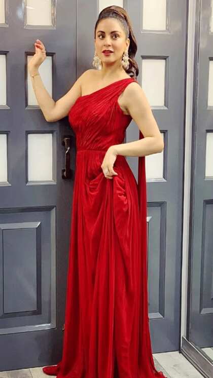 One-Shoulder Long Red Gown