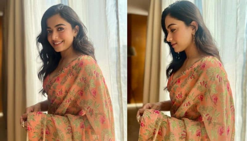 Actress Rashmika Mandanna in Floral printed saree, fans comment Beautiful Vin