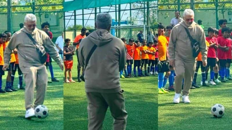 Vidaamuyarchi hero Ajithkumar Playing football with his son aadvik friends gan