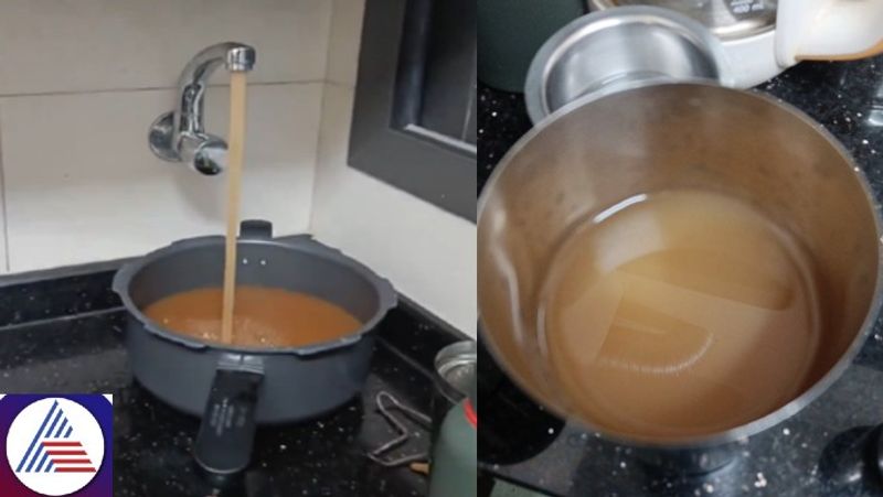 Sambar from tap. Dirty water in an apartment in Bengaluru. The video has gone viral..ISR