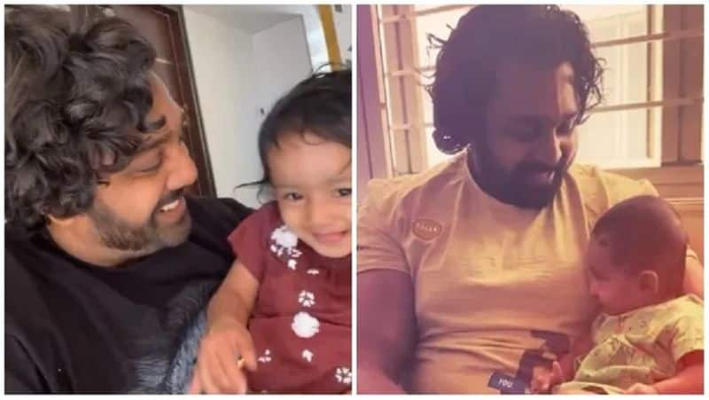 actor dhruva sarja cute reels with his daughter rudrakshi goes viral gvd