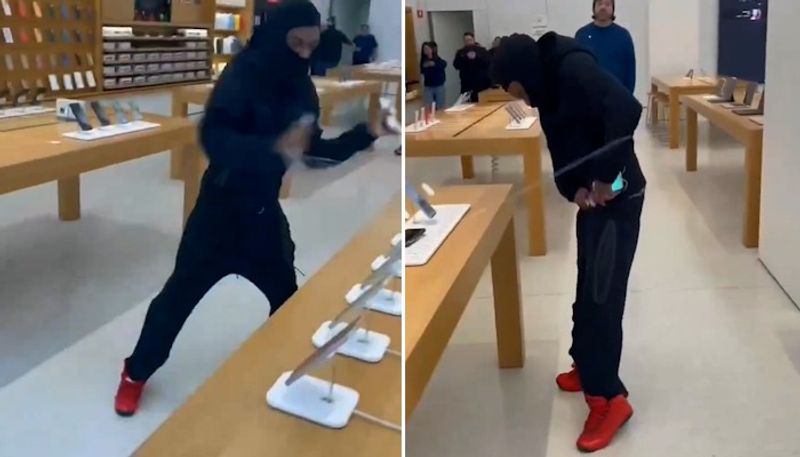 Masked man steals 50 iPhones from US Apple store in broad daylight video goes viral WATCH gcw