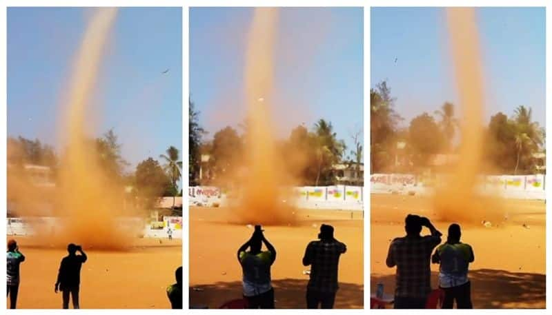 Video of the Dust Devil phenomenon that took place during a cricket game at Poojappura ground has gone viral bkg