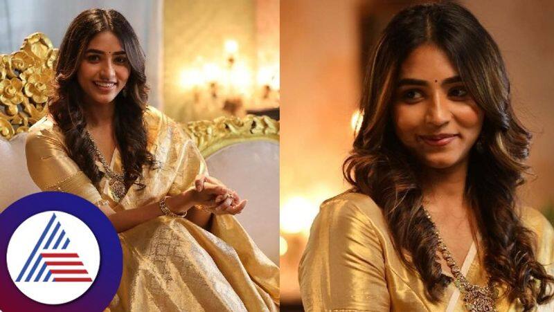 kantara actress sapthami gowda did a traditional photoshoot wearing a golden saree gvd