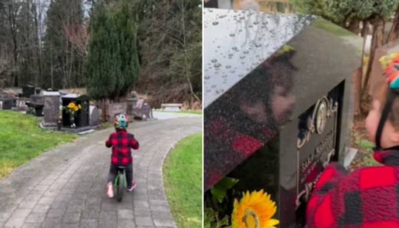 little boy kisses moms gravestone rlp