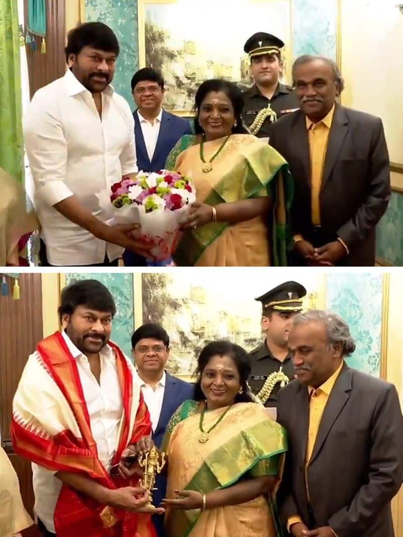 Chiranjeevi honored by Telangana governor for his Padma Vibhushan RKK