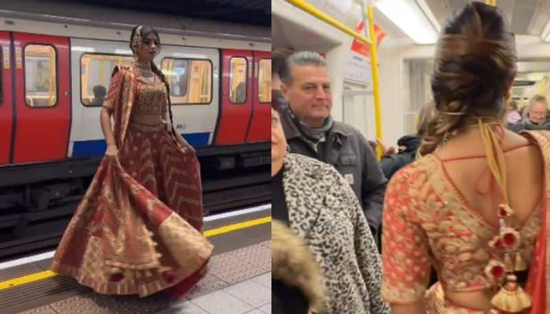 woman in lehenga on London metro viral video rlp