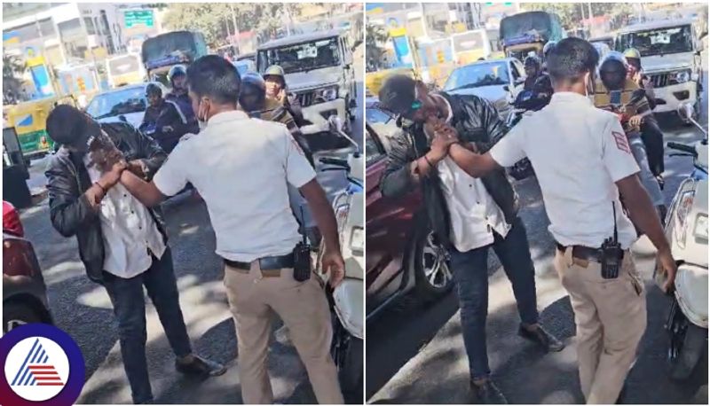 Bengaluru traffic rules violated motorist bit policeman hand for snatched his scooter key sat