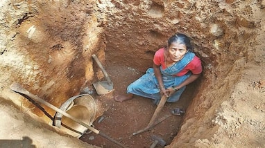 Woman Digging Well for Anganwadi Children at Sirsi in Uttara Kannada grg Woman Digging Well for Anganwadi Children at Sirsi in Uttara Kannada grg