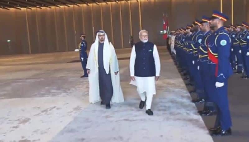 PM modi arrives in Abu dhabi more than 65000 registered for ahlan modi event ans