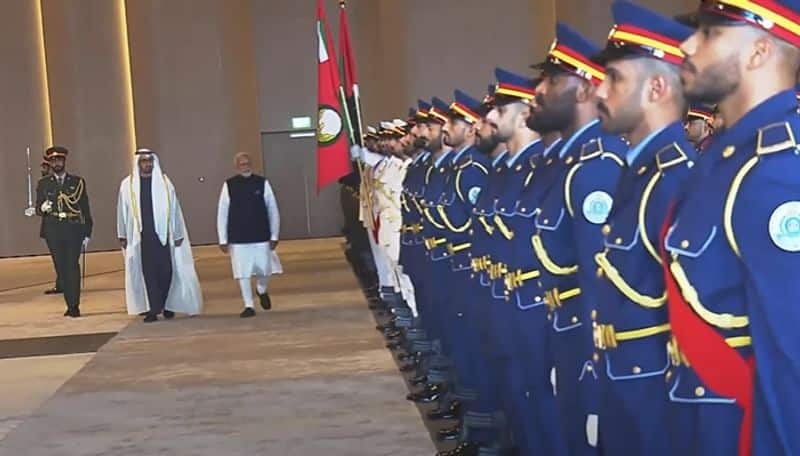 Prime Minister Modi welcomed with military honors in Abu Dhabi What is the purpose of his visit ans