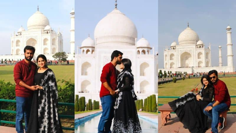 Vijay Tv serial Actress Rithika Tamilselvi celebrate valentines day with her husband in Tajmahal gan