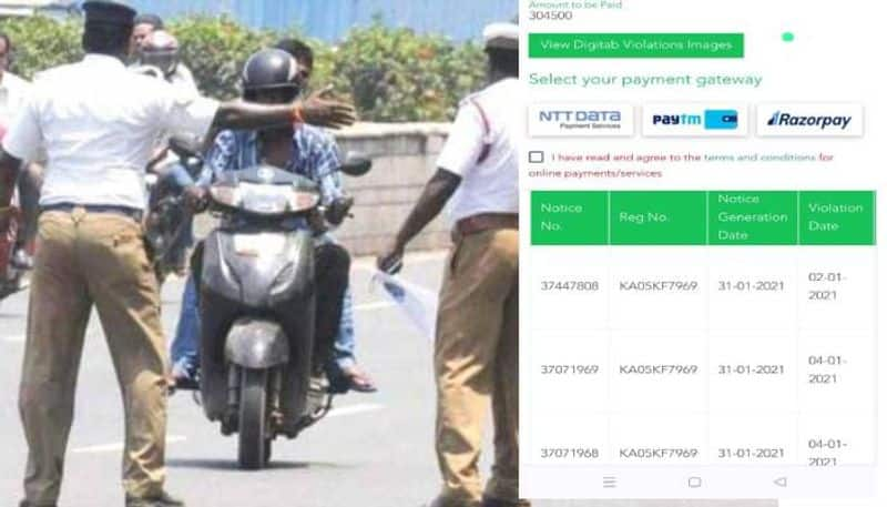 bengaluru traffic police issue notices to two wheeler owner with rs 3-2 lakhs pending fines for 300 plus violation ksp