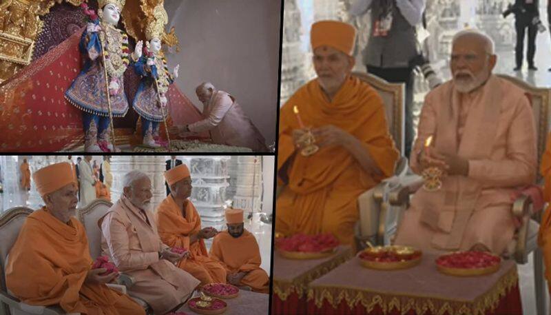 PM Modi offers prayers performs aarti at BAPS Mandir in Abu Dhabi WATCH gcw