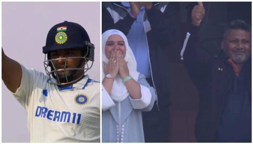 സര്‍ഫറാസ് ഖാന് ഭാര്യയുടെ ഫ്‌ളയിംഗ് കിസ്! സംഭവം അര്‍ധ സെഞ്ചുറിക്ക് ശേഷം  വീഡിയോ ഏറ്റെടുത്ത് ആരാധകര്‍