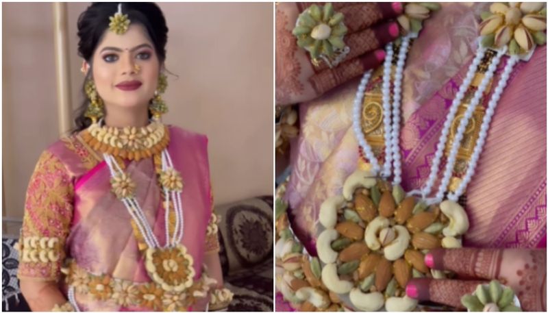 jewellery made of nuts and dry fruits on baby shower ceremony