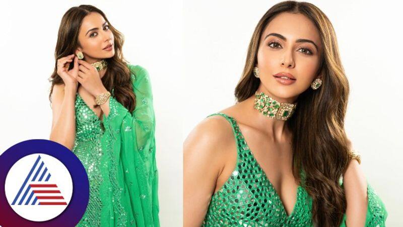 Actress Rakul Preet Singh stuns in green mirror work sharara set It costs 1 28 lakh gvd