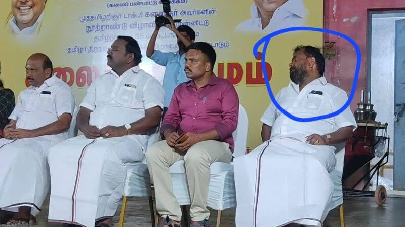 Uproar in Karur as the husband of the councilor was made to sit on the dais with the collector, MP vel