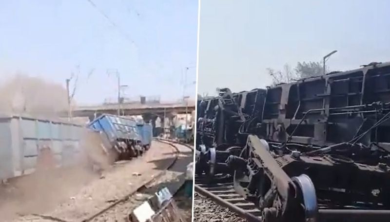 Eight wagons of goods train derails near Zakhira Flyover in Delhi; dramatic videos surface (WATCH) snt