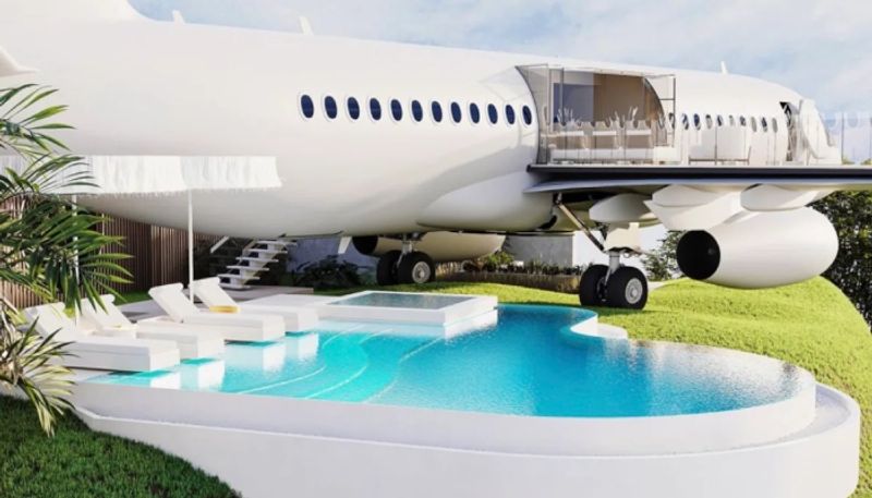 man made beautiful villa with abandoned boeing 737 plane