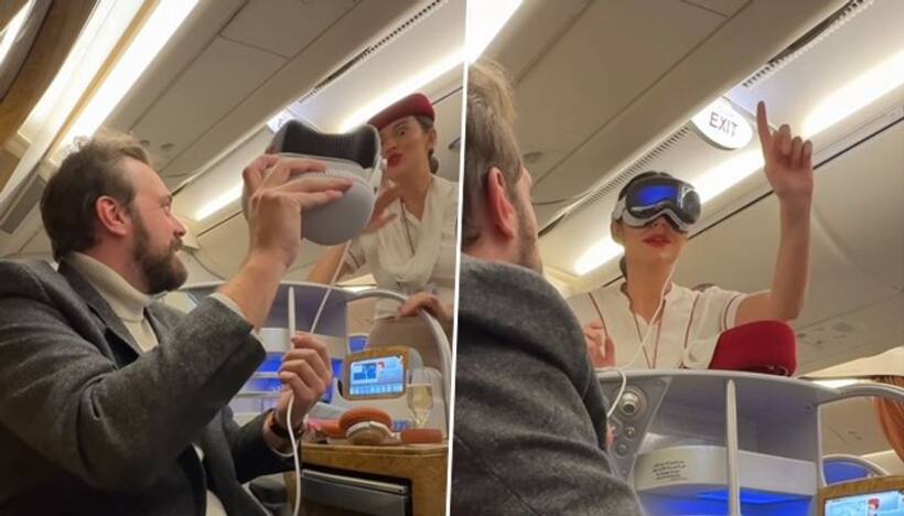 Viral video: Emirates air hostess tries Apple Vision Pro on flight; airline, netizens react (WATCH)
