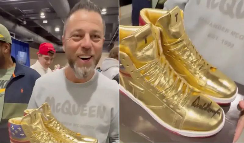 Russian CEO triumphs with close to Rs 7.50 lakh bid for Donald Trump's autographed golden sneakers (WATCH) snt