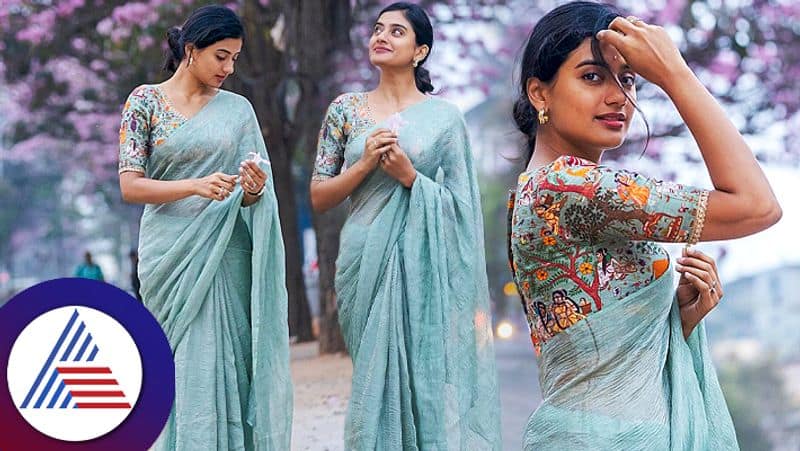 Actress Sushmitha Bhat beautiful photoshoot with pink blossoms pav