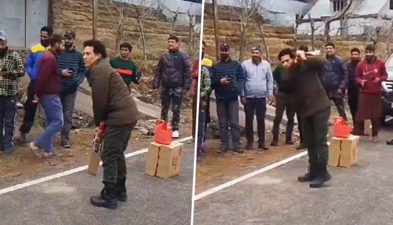 Watch Sachin Tendulkar playing street cricket in heaven of earth Kashmir Gulmarg