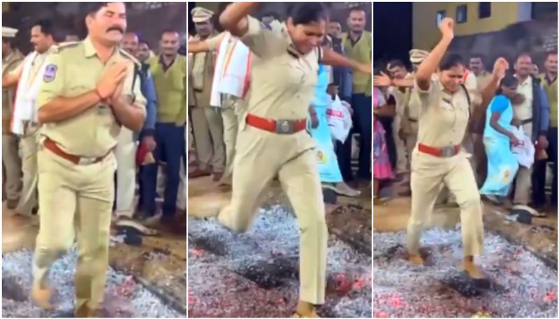 Police Officers Perform Religious Firewalking Ritual watch viral video btb