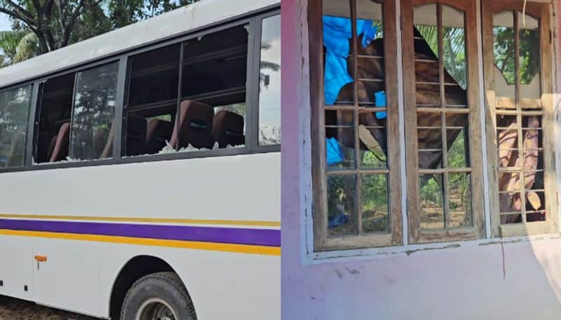 unknown people destroyed fishing groups bus and vandalized home near kaipamangalam beach in thrissur