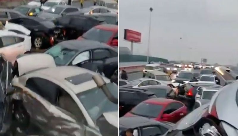 Over 100 cars collide on icy China Expressway, multiple injuries reports; dramatic video goes viral (WATCH) snt