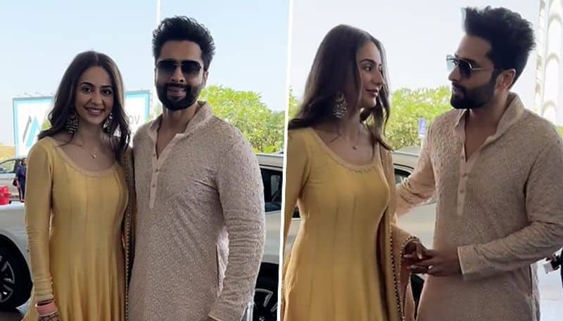 Rakul Preet Singh, Jackky Bhagnani radiate joy in traditional attires as they return to Mumbai [PICTURES] ATG