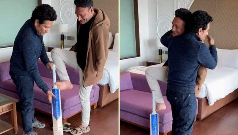 Sachin Tendulkar meets para cricketer and 'real hero' Amir Hussain Lone in Kashmir; WATCH viral video snt