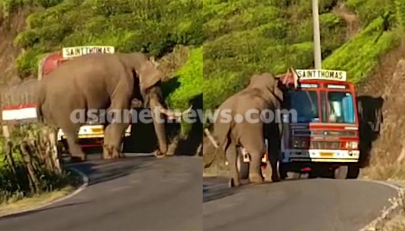 Munnar padayappa blocks road attack cement lorry kgn