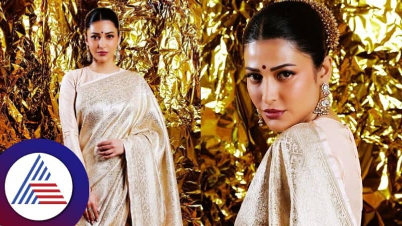 Tollywood Beauty Shruti Haasan In a Traditional Saree Look See Her Pics gvd