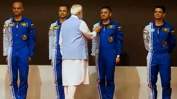 pm modi announced isro gaganyaan mission astronauts names Prasanth Nair Angad Pratap Ajit Krishnan and Shubhanshu Shukla kxa 