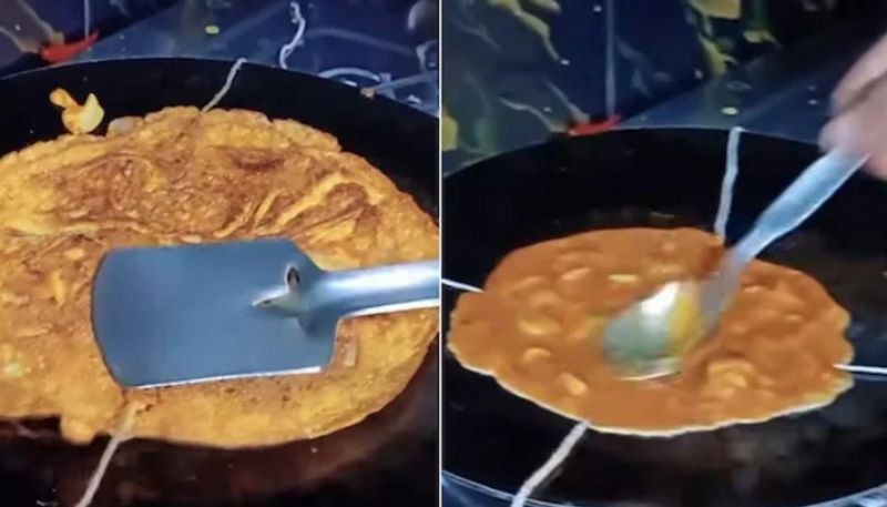 woman making omelette with the help of thread the video gets only negative comments