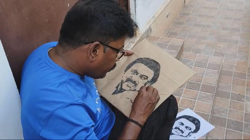 a artist draw a cm mk stalin photo while using dhoop sticks in coimbatore vel