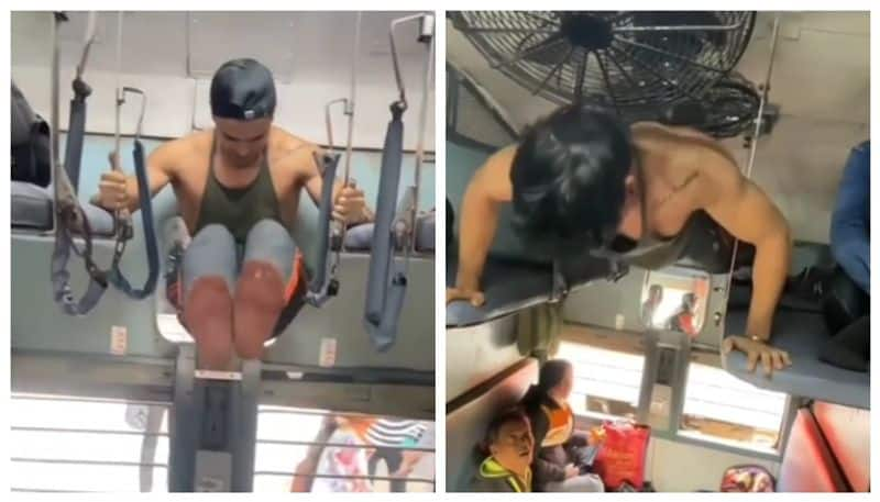 Viral Video Social media criticises young man who turned train that became a gym bkg