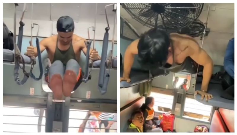 Viral Video Social media criticises young man who turned train that became a gym bkg