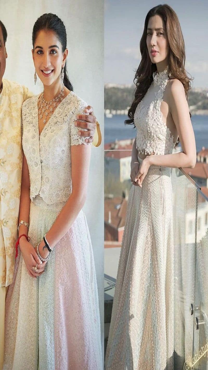 radhika merchant wear pestal lehenga same as mahira khan anant ambani and radhika merchant pre wedding photos kxa 