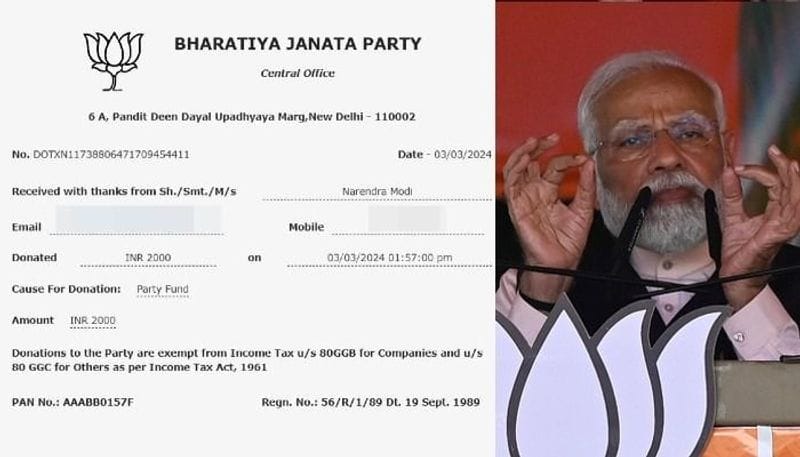 PM Modi donates Rs 2,000 to BJP He called upon all to participate in nation building..ISR