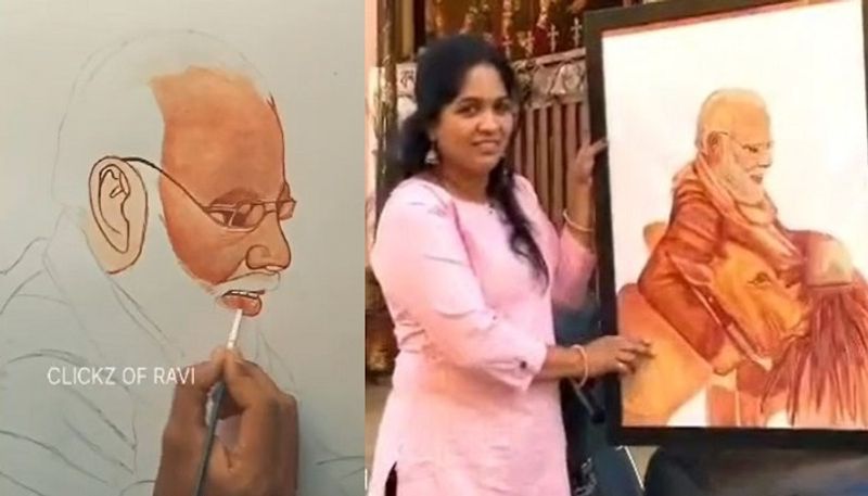 Telangana adilabad woman paints portrait of pm modi with blood smp