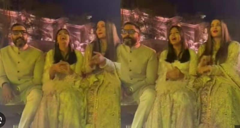 Aishwarya Rai and Abhishek Bachchan seen happily in Ambani family function with Aradhya sum