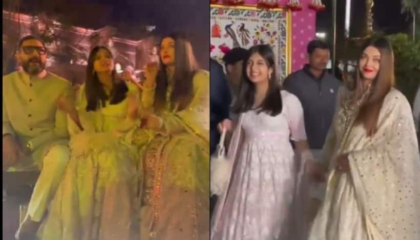 Aishwarya Rai, Abhishek Bachchan, Aaradhya groove to dhol beats at Anant Radhika's pre wedding festivities