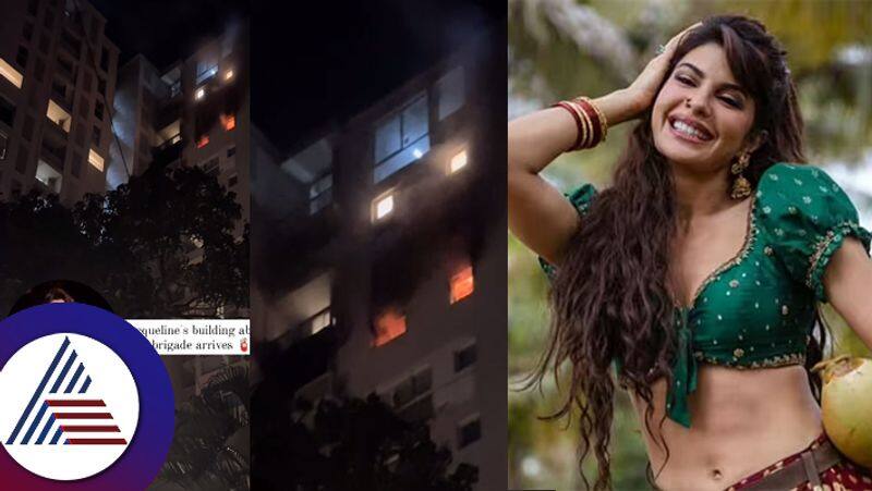 Jacqueline Fernandezs building engulfed in flames as firefighters arrive to tackle the blaze suc