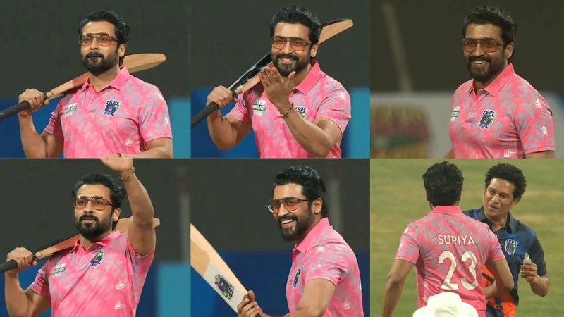 Suriya Played ISPL cricket match with sachin, raina and bollywood Stars gan