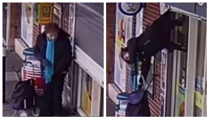 CCTV footage of a 72- year old woman lifted along with an electric shutter goes viral bkg